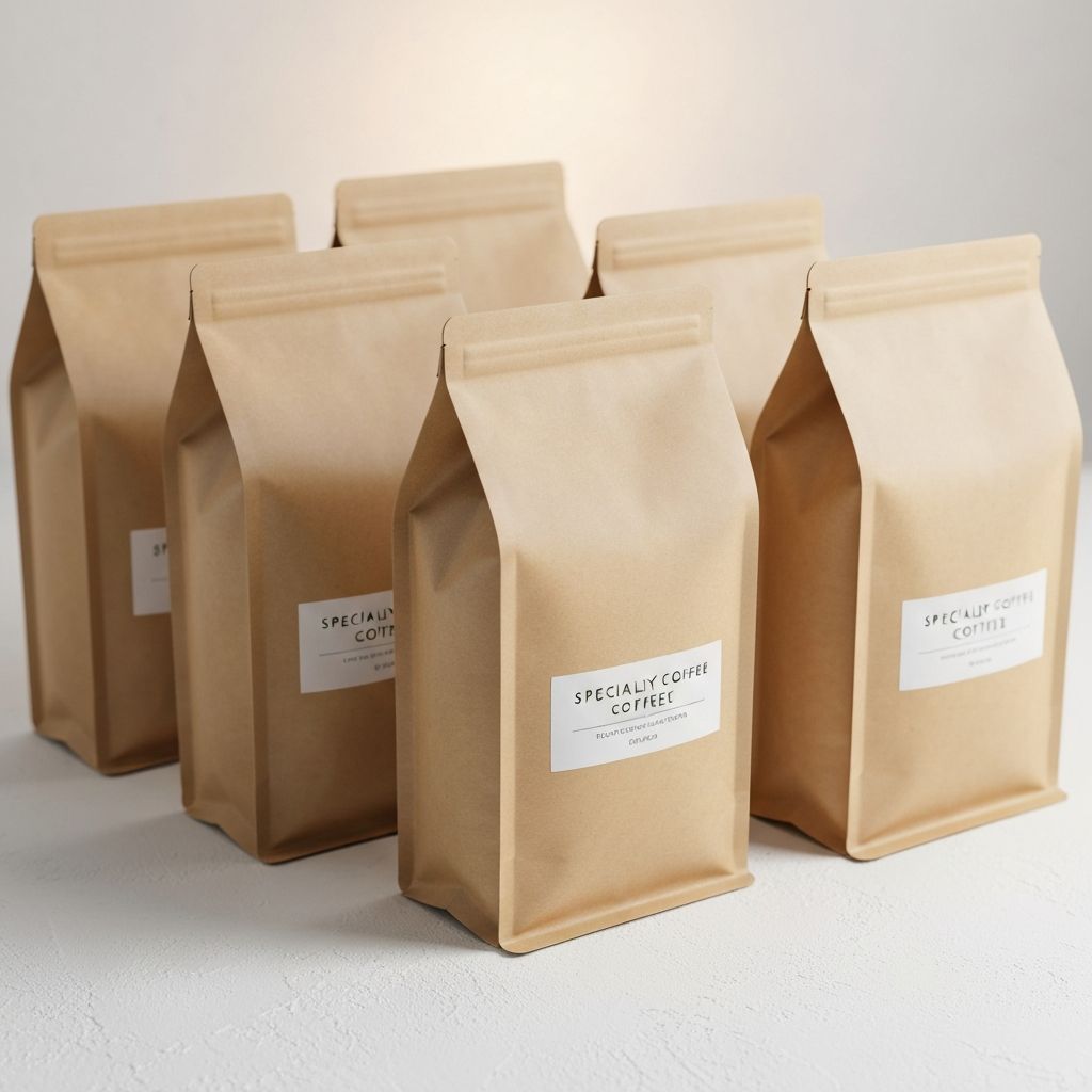 Verschiedene Specialty-Kaffeebeutel nebeneinander ohne sichtbare Logos